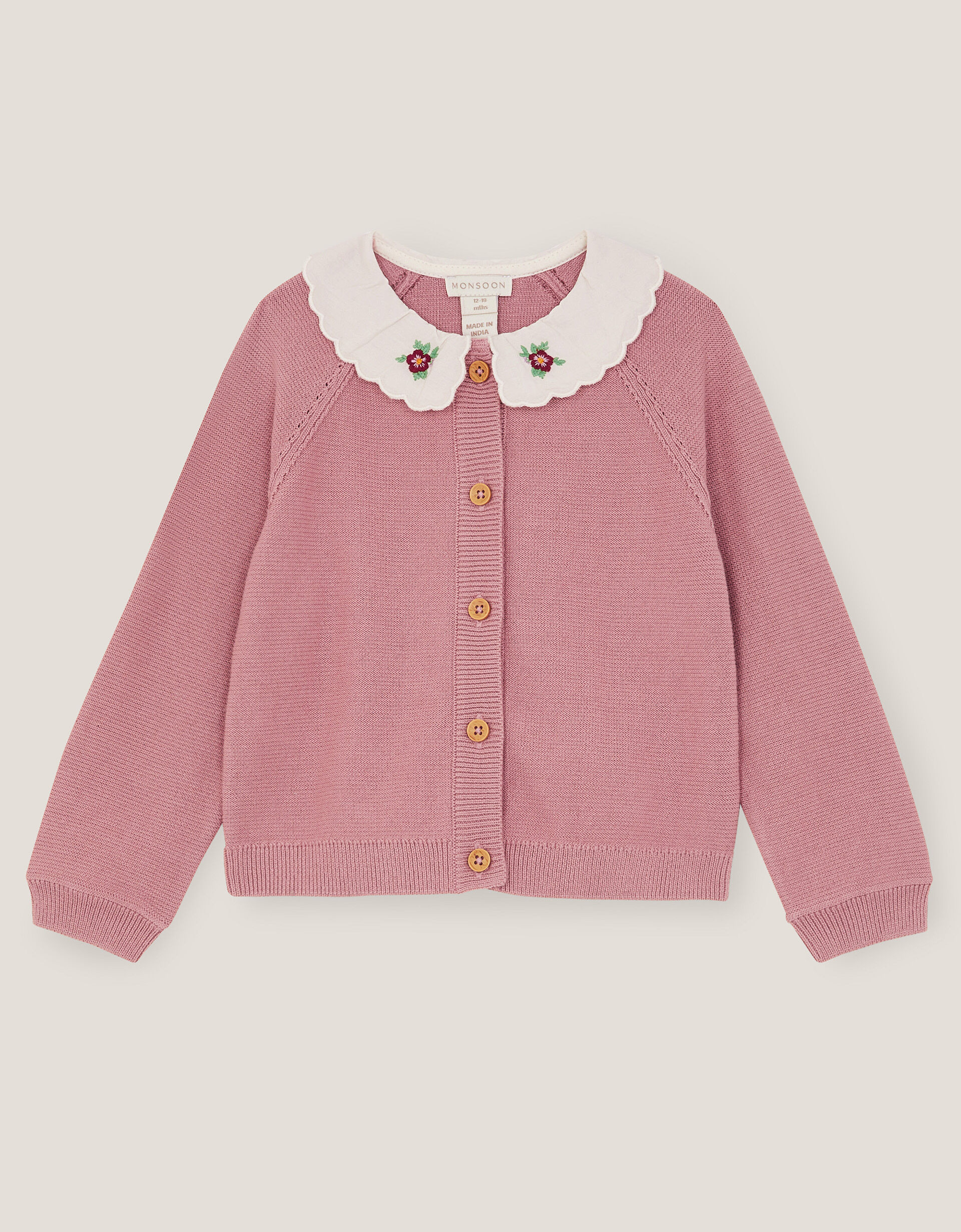 Baby Eve Embroidered Collar Cardigan Pink | Monsoon (UK)