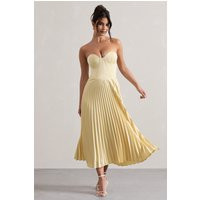 Bordeaux | Lemon Satin Corset Style Midi Dress | Club L London