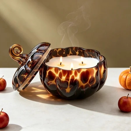 Fall Pumpkin Candle, Autumn Scented Candle, 18oz Soy Wax Pumpkin Jar 3 Wick Candles, Thanksgiving Halloween Home Table Centerpiece Farmhouse Decor Gift | Walmart (US)