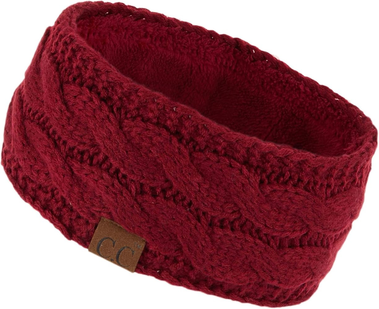 C.C Winter Fuzzy Fleece Lined Thick Knitted Diagonal Stripes Criss-Cross Pattern Headband Headwra... | Amazon (US)