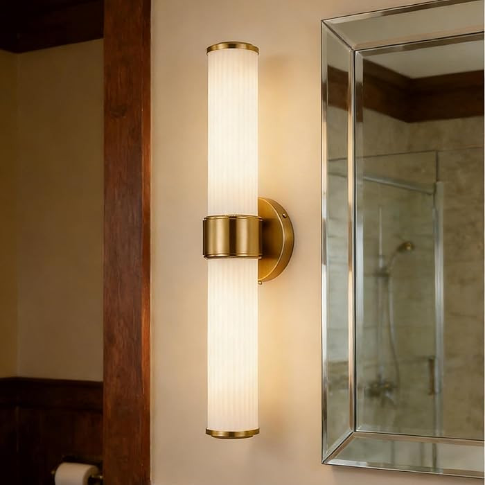 Modern Fluted Glass Vanity Wall Sconce, Modern Double Tube Sconce for Mirror, Bathroom, Living Ro... | Amazon (US)