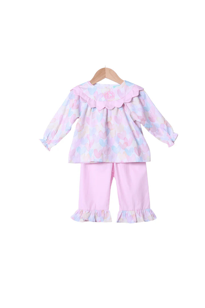 Colorful Hearts Scalloped Pant Set | The Smocked Flamingo