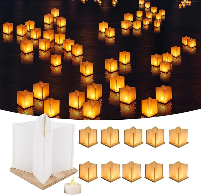 10Pack 6”Paper Floating Candle Lantern ,Wooden Water Lanterns with Candles ,Outdoor Patio Decor... | Amazon (US)