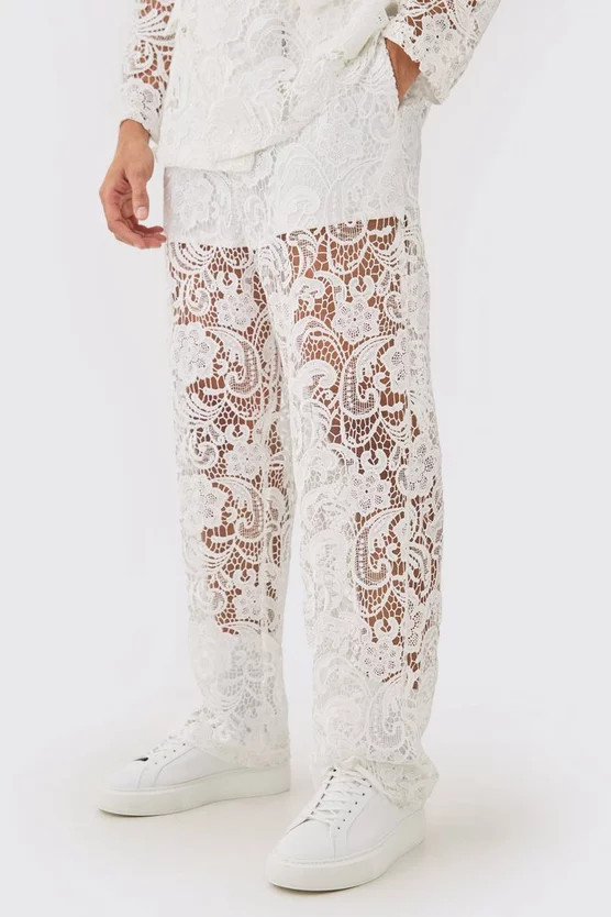 Relaxed Fit Lace Suit Trouser | boohooMAN (US & Canada)