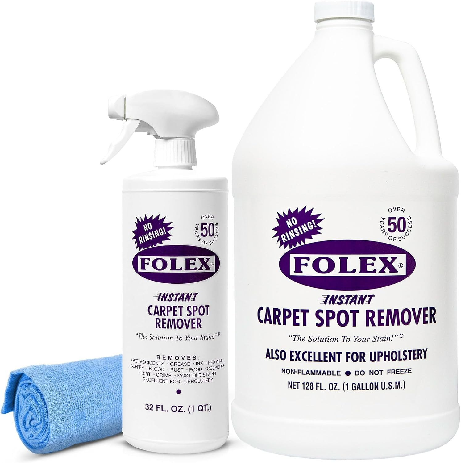 FOLEX Instant Carpet Spot Remover 32 oz & 128 oz Refill – Powerful Stain Remover for Carpets, Upholstery & Rugs – Eliminates Pet Stains, Grease, Red Wine, Food & More – With Reusable Cleaning Cloth | Amazon (US)