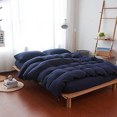 DONEUS Navy Duvet Cover Queen, Jersey Knit Cotton Duvet Cover Set 3 Pieces,1 Duvet Cover + 2 Pill... | Amazon (US)