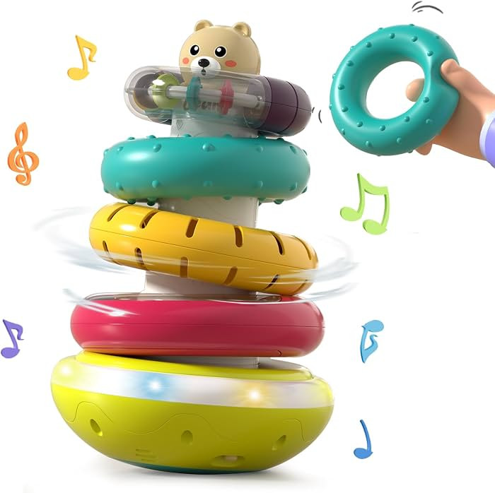 Baby Stacking Rings, Spinning Stacker Toys for Toddlers 1-3, Shake Rattle Set with Fine Motor Act... | Amazon (US)
