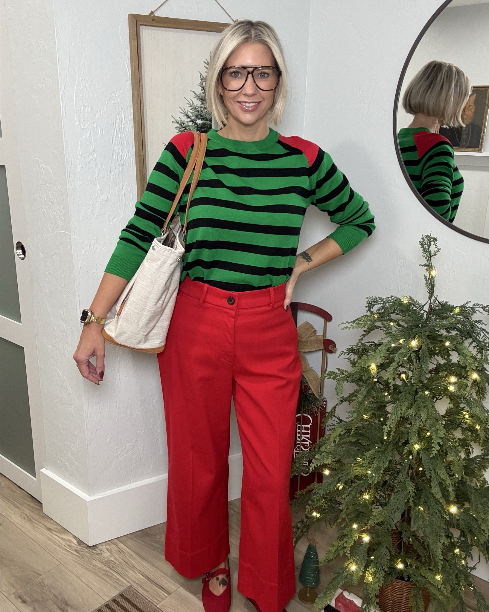 I was looking for options to pair with my red Spanx Twill Pants. I happened across this and immediately fell in love! The pop of color at the shoulders is such a fun element. And stripes are always a good idea. I’m wearing a medium but could easily size down to a small, as they run a little large. 

My red Spanx are no longer available, but I’ll link of the colors that are. And they’re on sale for Black Friday! 👏🏼👏🏼

My red flats are from VIVAIA and I think they’re such a cute and vibrant way to spice up your outfit. They fit tts. 

I’ll link everything else below!

#LTKWorkwear #LTKOver40 #LTKFindsUnder100