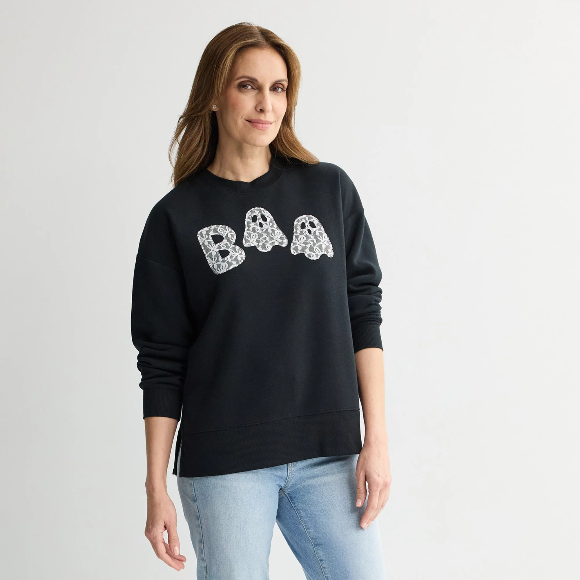 Women's Lace Boo Fleece Graphic Pullover | Kohl's