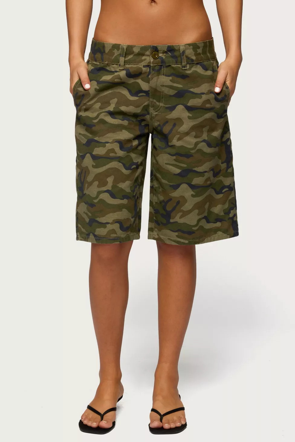 Edikted Camo Denim Low Rise Bermuda Shorts | Urban Outfitters (US and RoW)