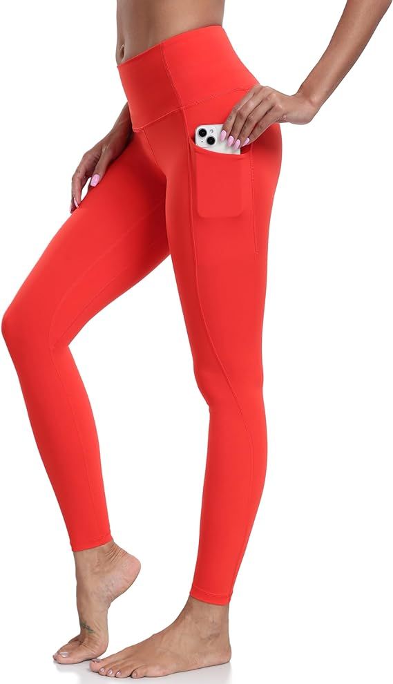 YUNOGA Leggings with Pockets for Women - 25"/ 28" Inseam Length High Waist Tummy Control Workout ... | Amazon (US)