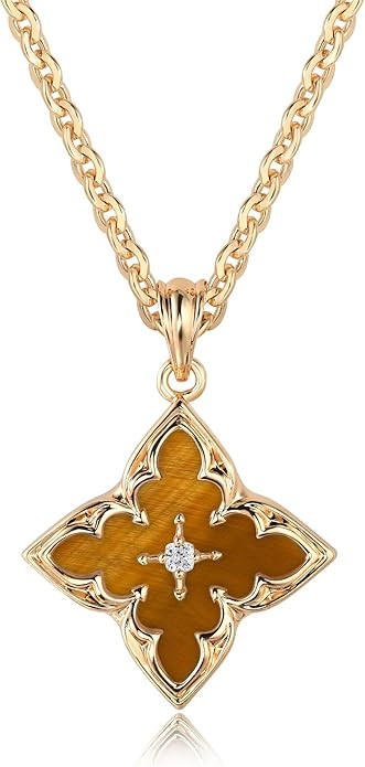 Fettero Gold Clover Necklace for Women Dainty 14K Gold Plated CZ Pendant Necklace Adjustable Chai... | Amazon (US)