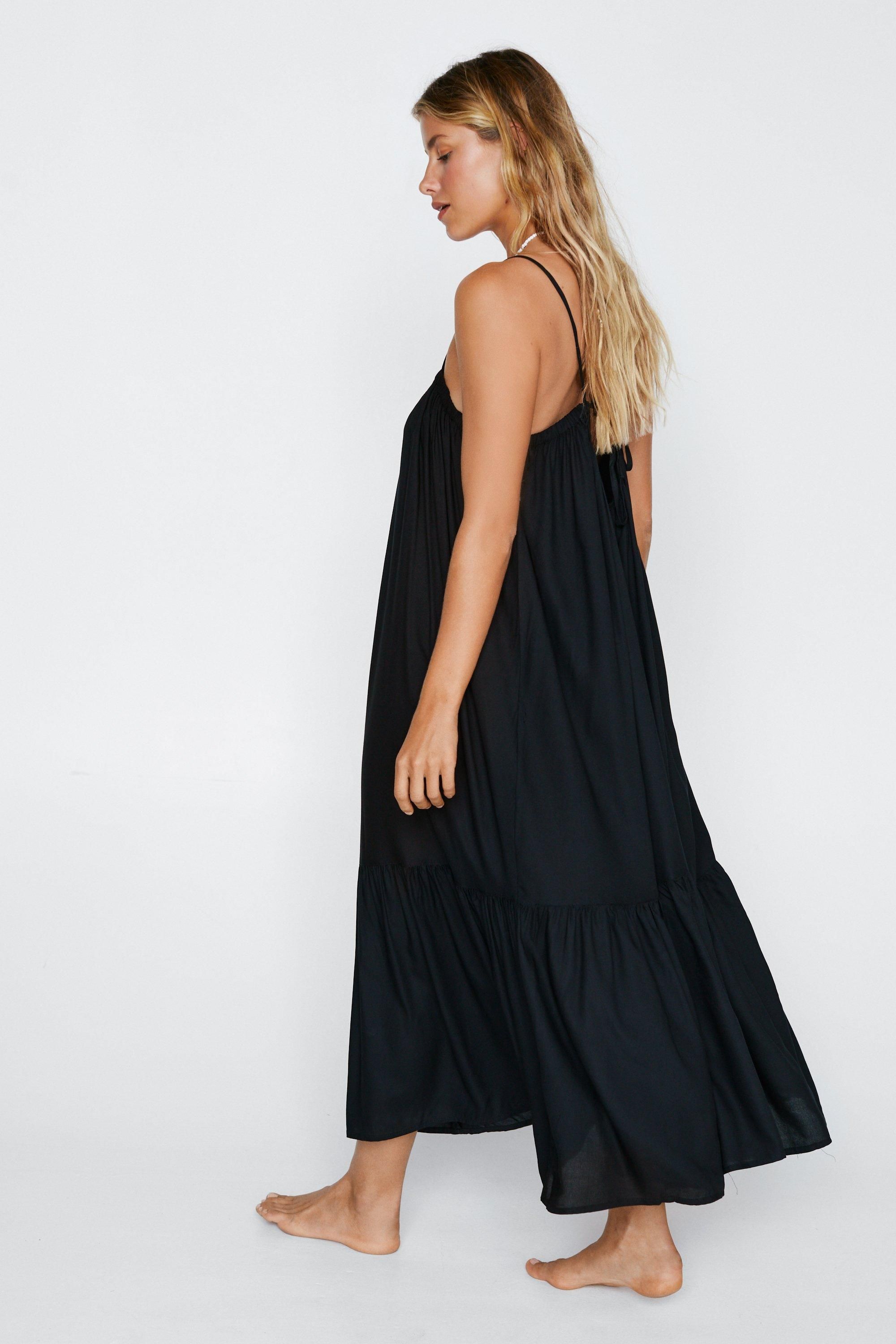 Detachable sleeve Viscose Tiered Tie Back Cover Up Midi Dress | Nasty Gal (US)