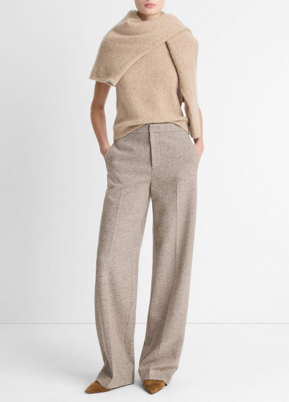 Women's Donegal Wool-Blend Wide-Leg Trouser, Oat Stone, Size 2 Vince | Vince LLC