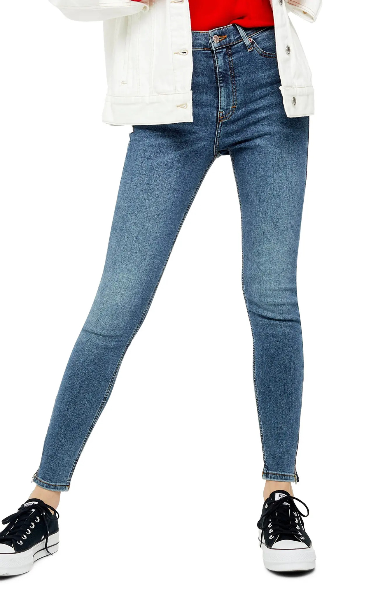 Women's Topshop Jamie Zip Hem Jeans, Size 25W x 30L (fits like 24W) - Blue | Nordstrom