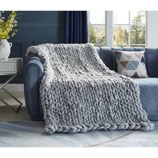 COZY TYME Berenice 50 in. x 70 in. Light Grey Throw Blanket Cozy 100% Polyester | The Home Depot