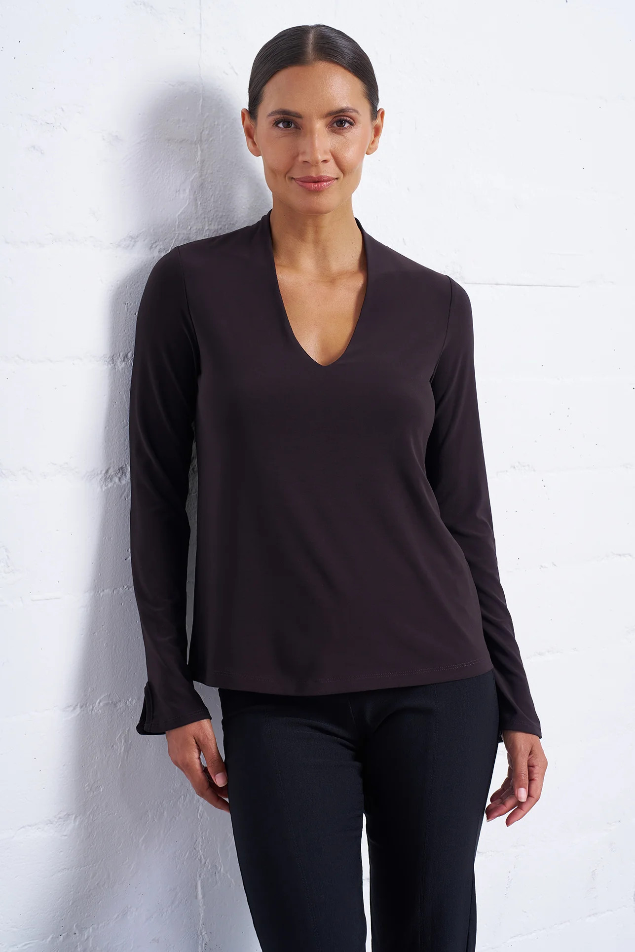 Essential Long Sleeve Shirt for Women | V-Neck | Franne Golde | Franne Golde