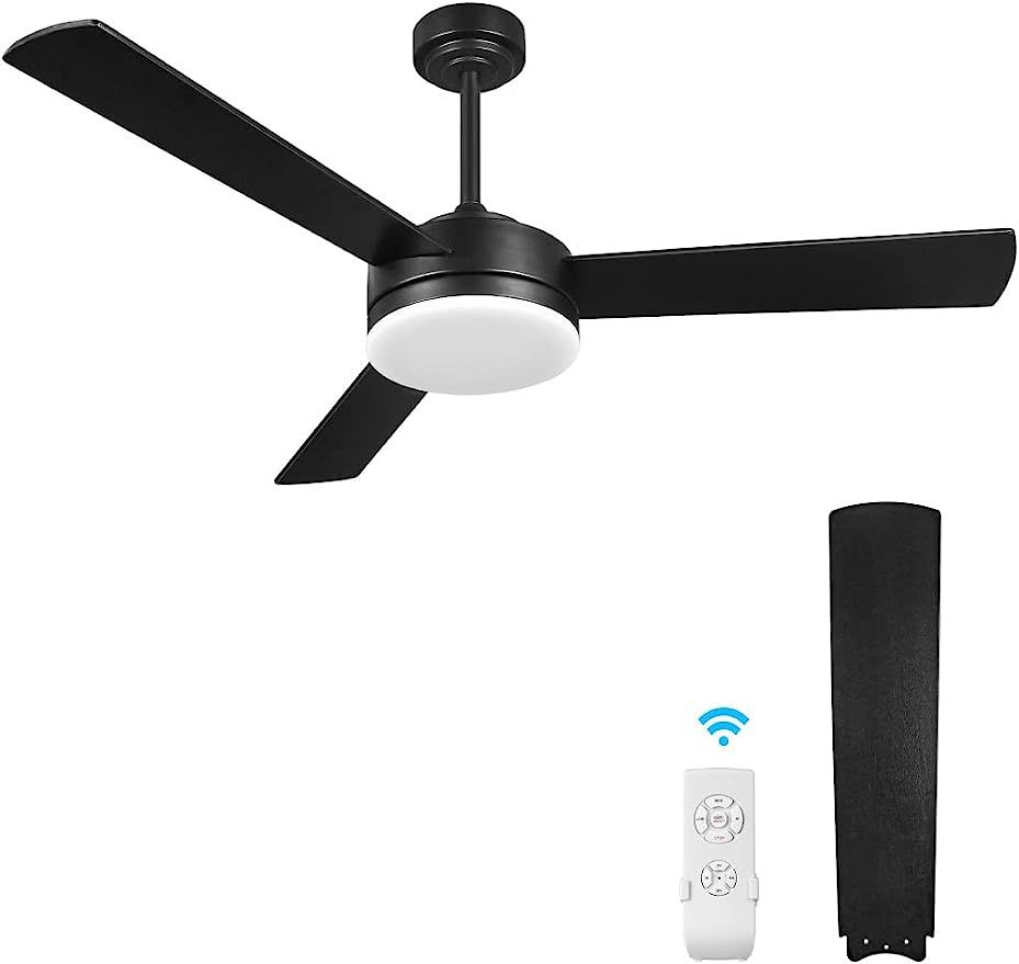 52 Inch Ceiling Fans with Lights,Black 3 Wood Fan Blades, Indoor Modern Fan with Remote Control, ... | Amazon (US)