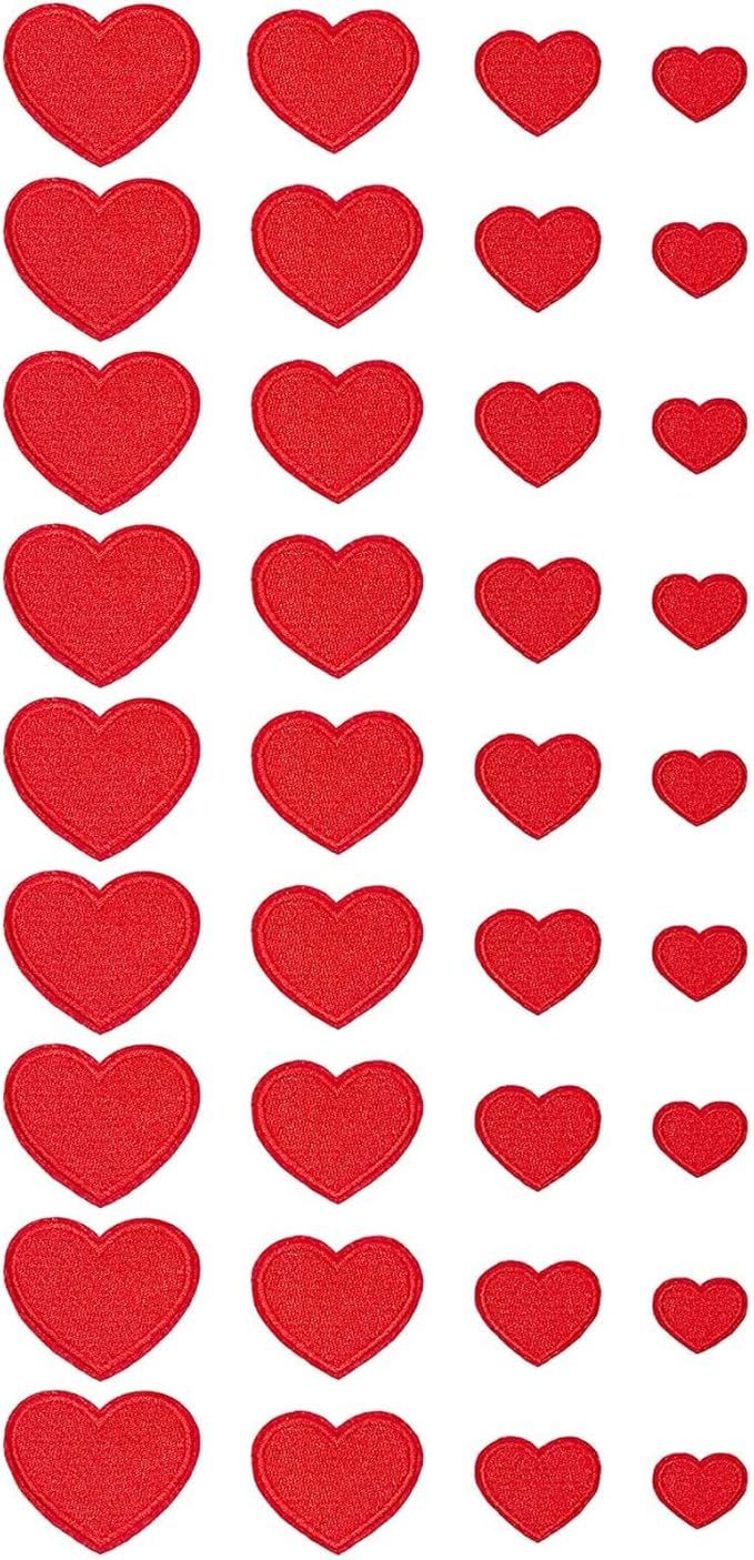 Iron On Patches, Red Hearts for Sewing, DIY Crafts (4 Sizes, 36 Pieces) | Amazon (US)