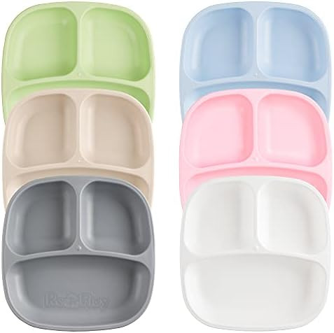 Re-Play 6pk - 7" Divided Plates for Baby, Toddler & Child Feeding in Leaf, Sand, Grey, Ice Blue, Ice | Amazon (US)