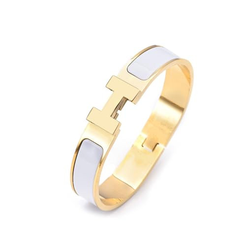 Luxury Two-Tone Bangle Bracelet, Gold and White Enamel, Modern Design, Fashion Statement Cuff (Gold) | Amazon (US)