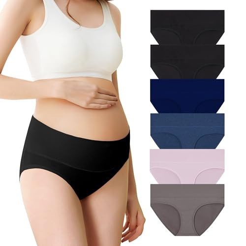 Mama Cotton Maternity Underwear Women's Foldable Pregnancy Panties Under The Bump Maternity Briefs (B 6 Pack, XXL) | Amazon (US)