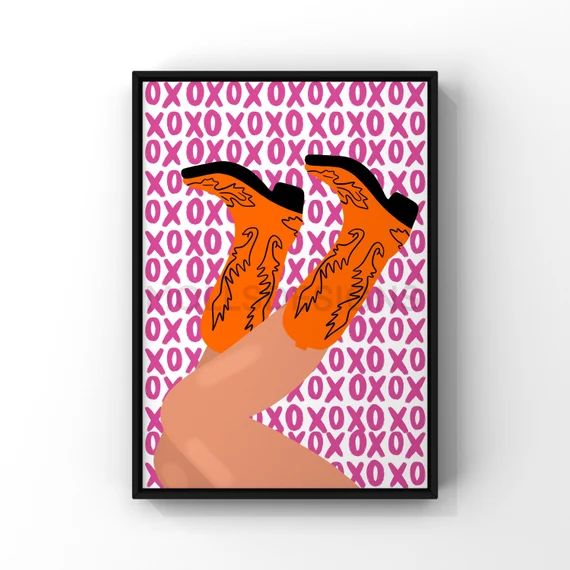Preppy Hot Pink and Orange Cowboy Boots Wall Art digital - Etsy | Etsy (US)