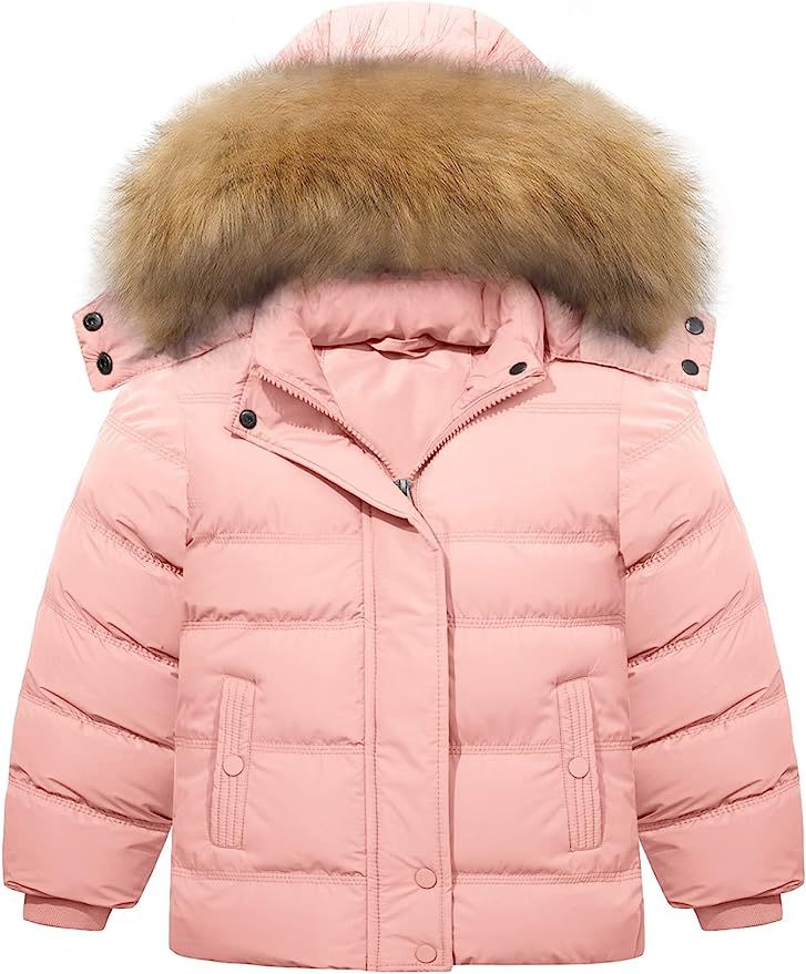 Amazon.com: Szory Girl's Thicken Parka Coat Winter Warm Jacket with Fur Hood (Light Pink,6/7): Cloth | Amazon (US)