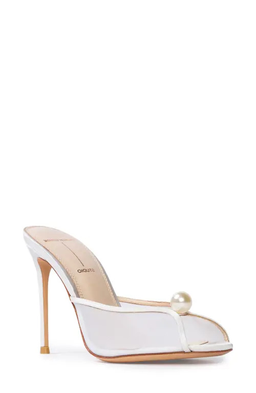BLACK SUEDE STUDIO Sadie Peep Toe Slide Sandal in White Mesh at Nordstrom, Size 7Us | Nordstrom