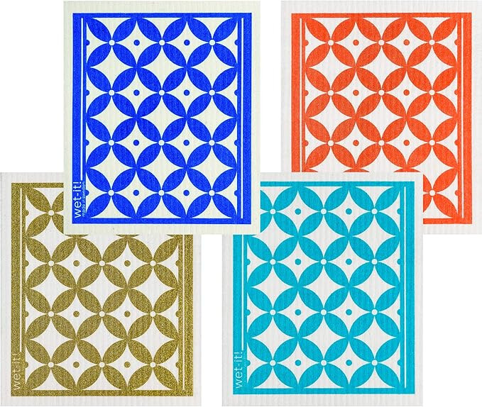 Swedish Dishcloth Set (Blue, Gold, Turquoise and Orange Tiles) | Amazon (US)