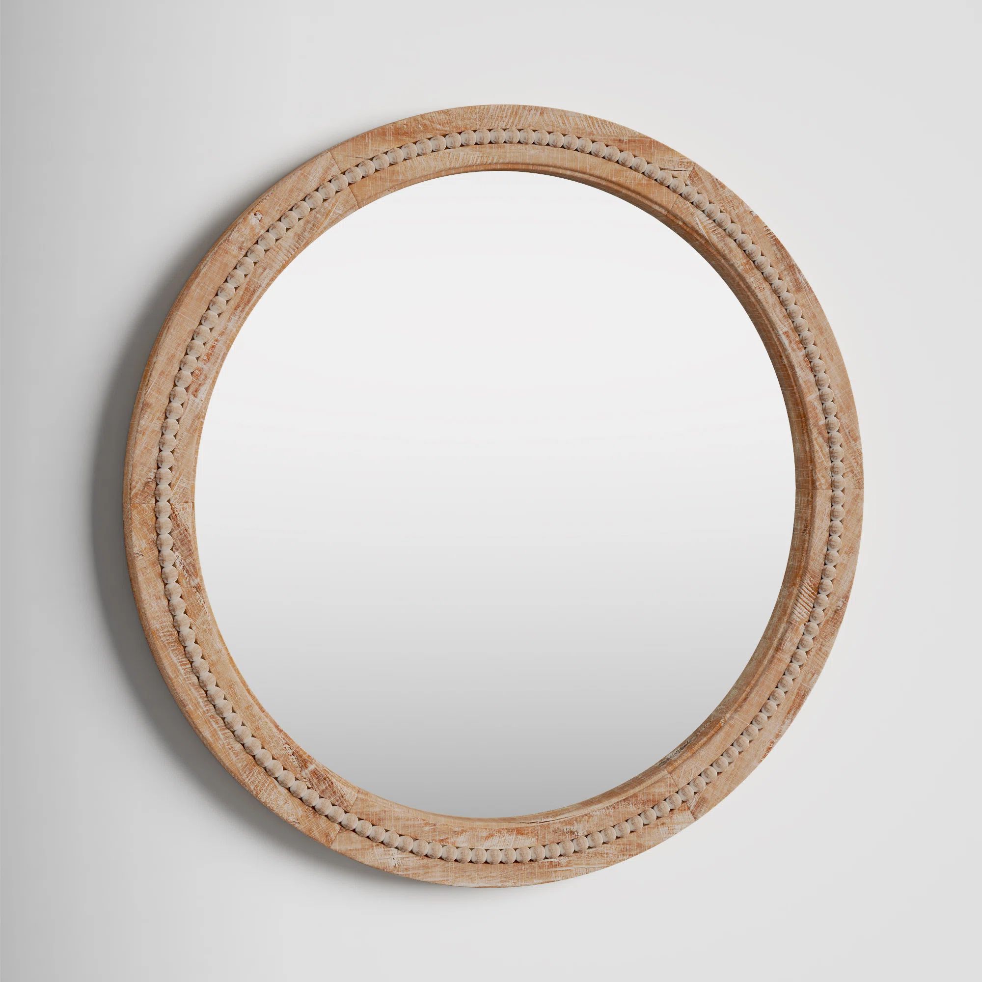 Wood Distressed Room Wall Mirror with Beaded Detailing | Wayfair North America