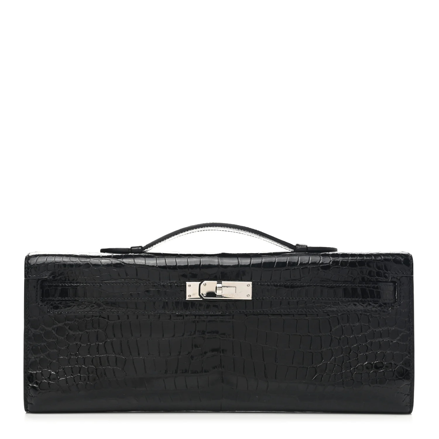 HERMES Shiny Porosus Crocodile Kelly Cut Pochette Black | FASHIONPHILE (US)