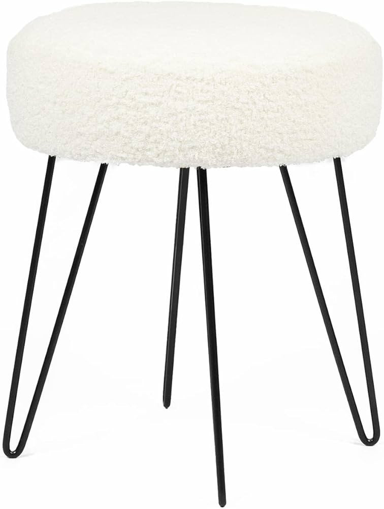 OHS Teddy Fleece Stool Hairpin Boucle Leg Foot Stool Rest Bedroom Upholstered Vanity Dressing Tab... | Amazon (UK)