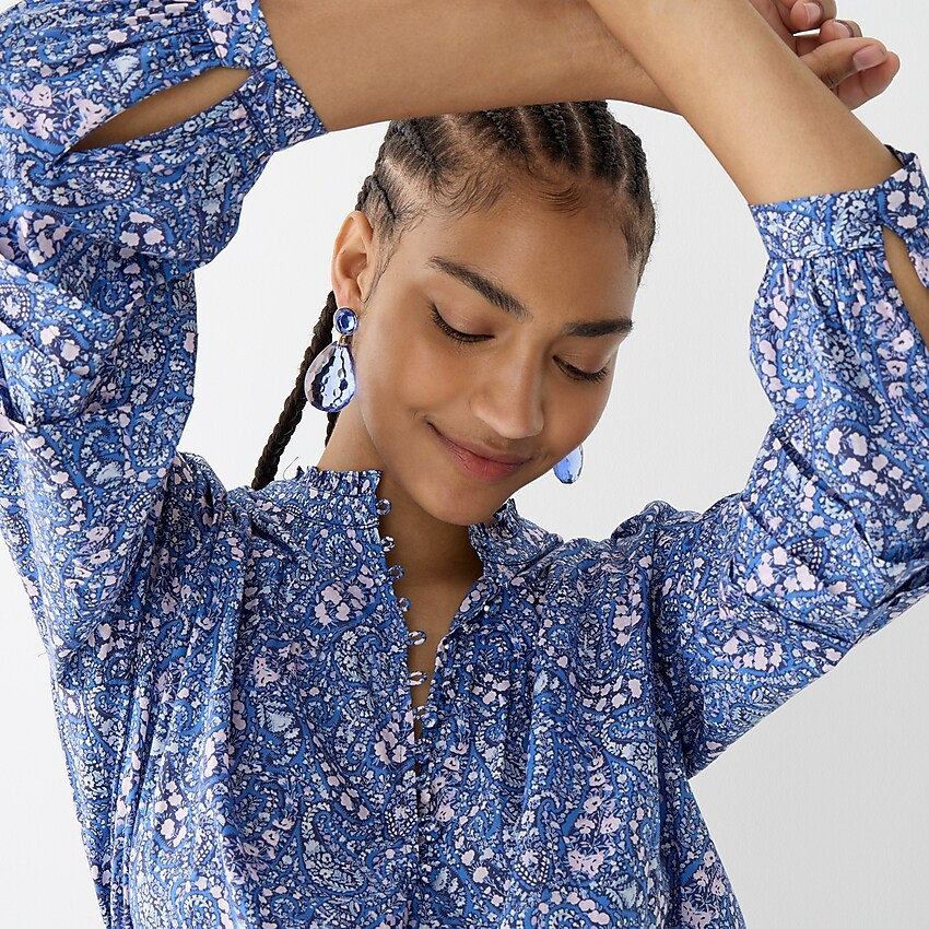Button-front ruffleneck popover in Liberty® Bourton Bloom organic cotton | J. Crew US