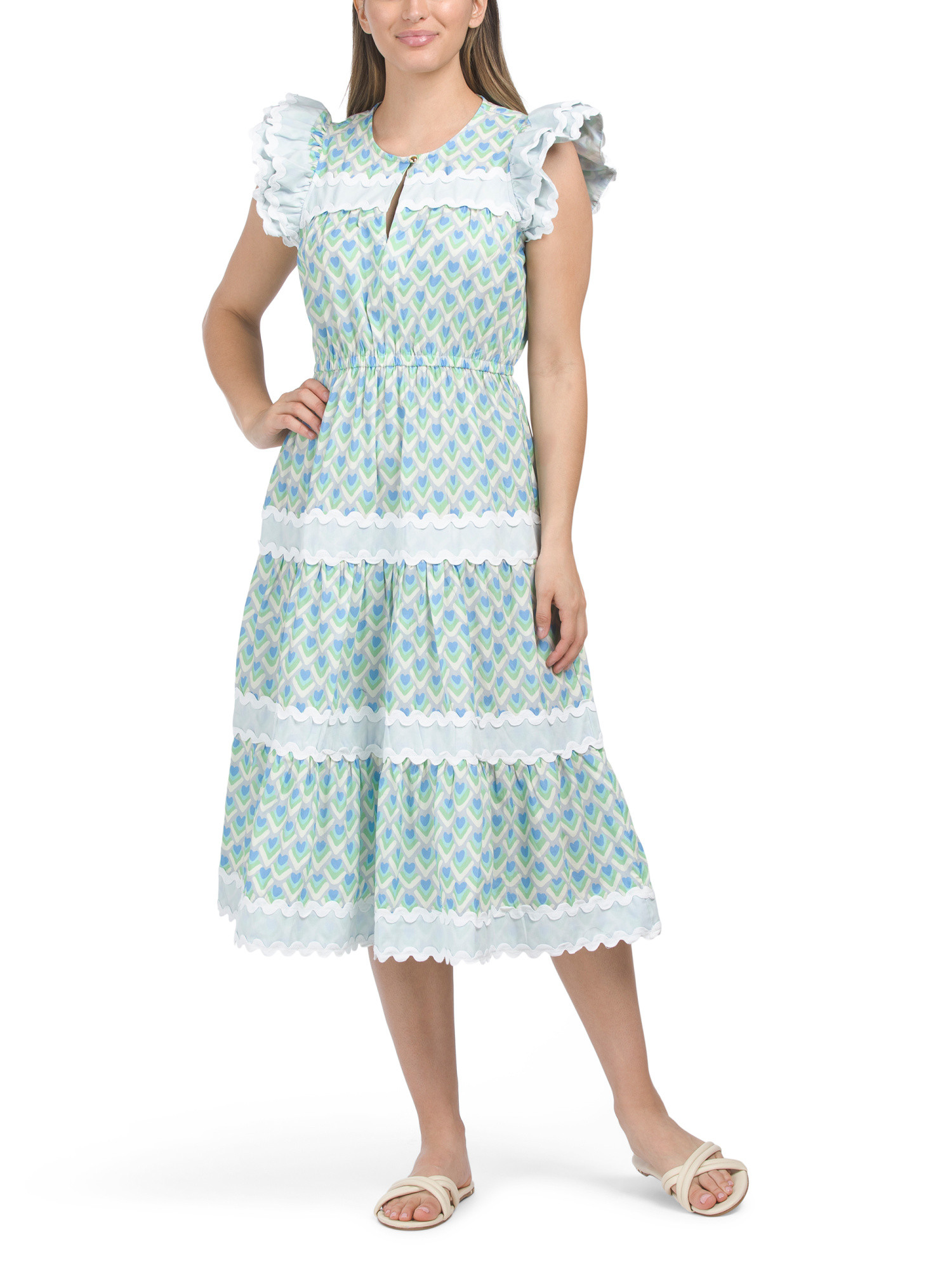 Flutter Sleeve Floral Midi Dress With Ric Rac Border | Casual Dresses  | Marshalls | Marshalls