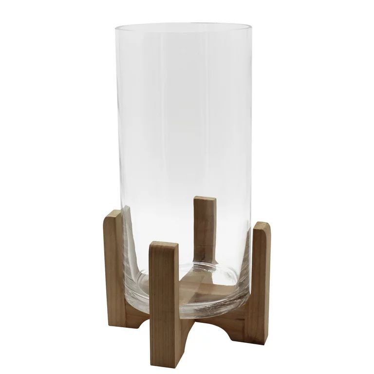 Better Homes & Gardens Clear Glass Hurricane Candleholder with Wood Stand | Walmart (US)