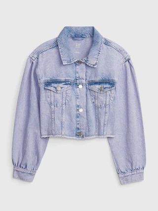 Kids Puff Sleeve Cropped Denim Jacket with Washwell | Gap (US)