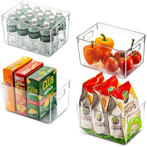 Set Of 4 Clear Pantry Organizer Bins Household Plastic Food Storage Basket with Cutout Handles fo... | Amazon (US)