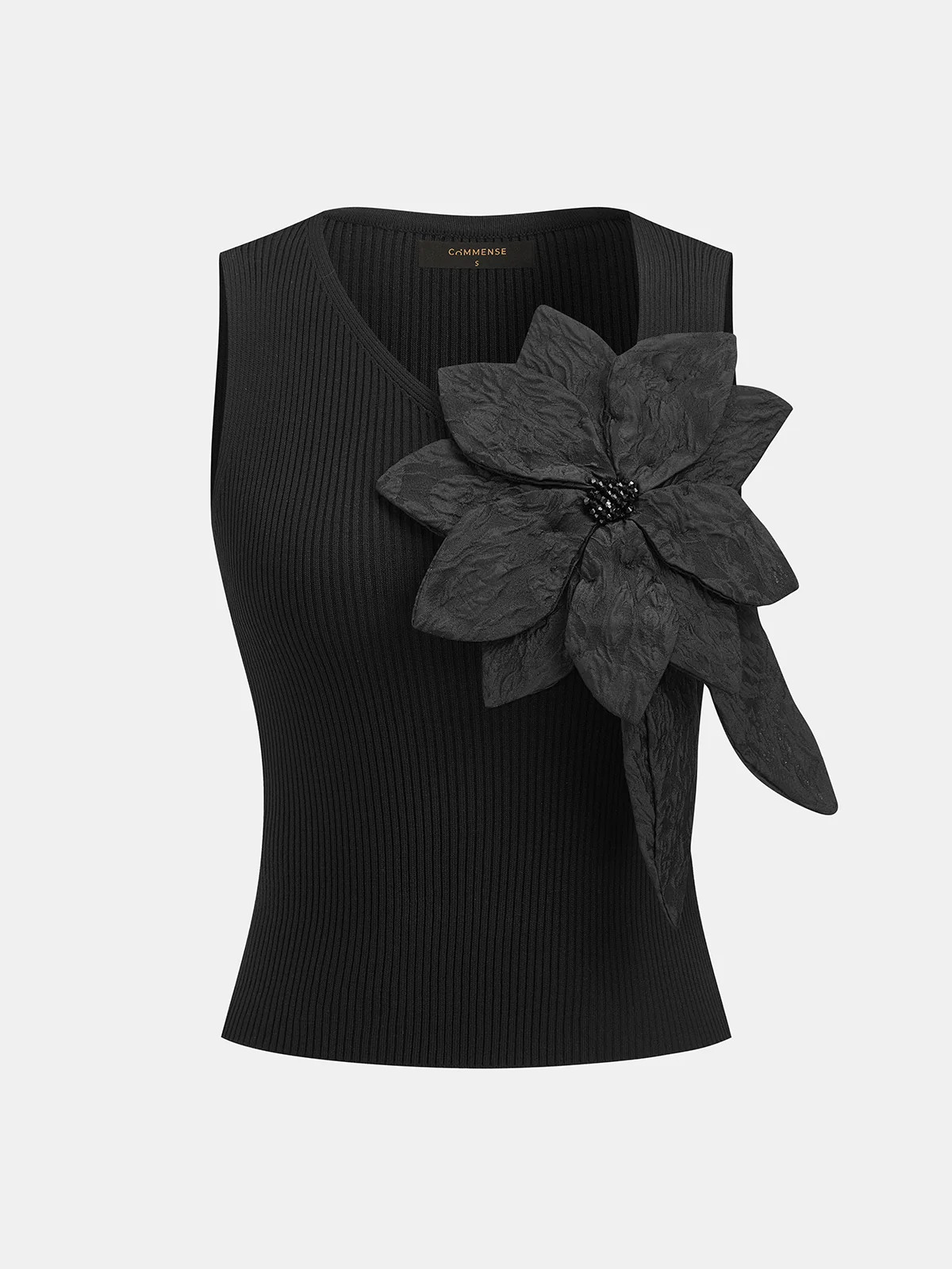 3D Flower Ribbed Knit Tank Top | Commense