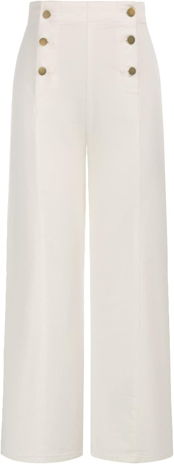 Belle Poque Women's High Waisted Wide Leg Jeans Button Decorated Casual Stretchy Demin Pants with... | Amazon (US)