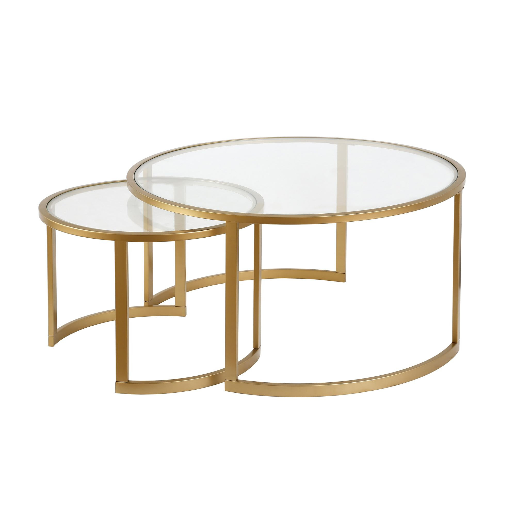 HomeRoots Set of Two 36" Gold Glass and Steel Round Nested Coffee Tables | Amazon (US)