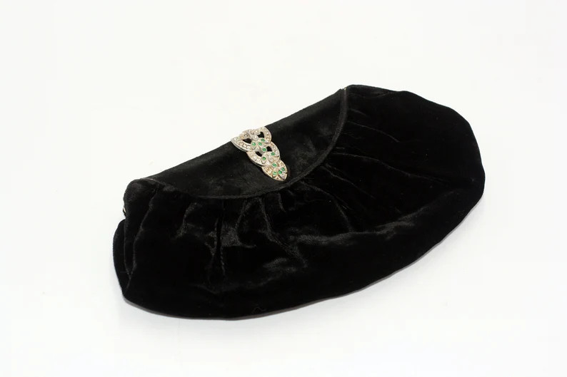 Vintage Black Velvet Clutch Purse With Rhinestone Clasp - Etsy | Etsy (US)