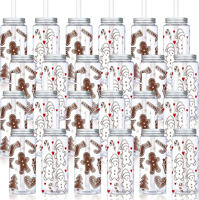 24 Pcs Christmas Reusable Cups with Lids and Straws, 13.5 oz Gingerbread Man Plastic Christmas Cu... | Amazon (US)