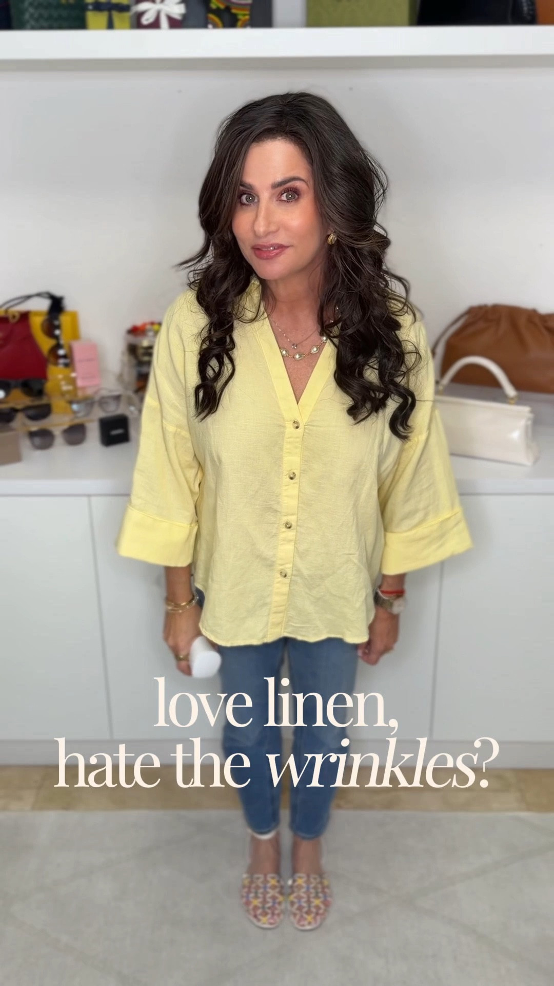 The best linen hack - if you don’t have a steamer close try this. Top is a sm , jeans 25

#LTKxMadewell #LTKOver40 #LTKSaleAlert