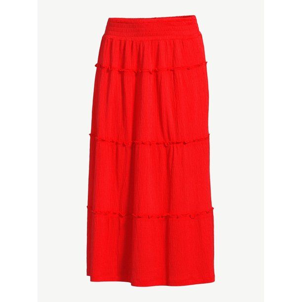 Scoop Women's Ruffle Smocked Waist Midi Skirt - Walmart.com | Walmart (US)