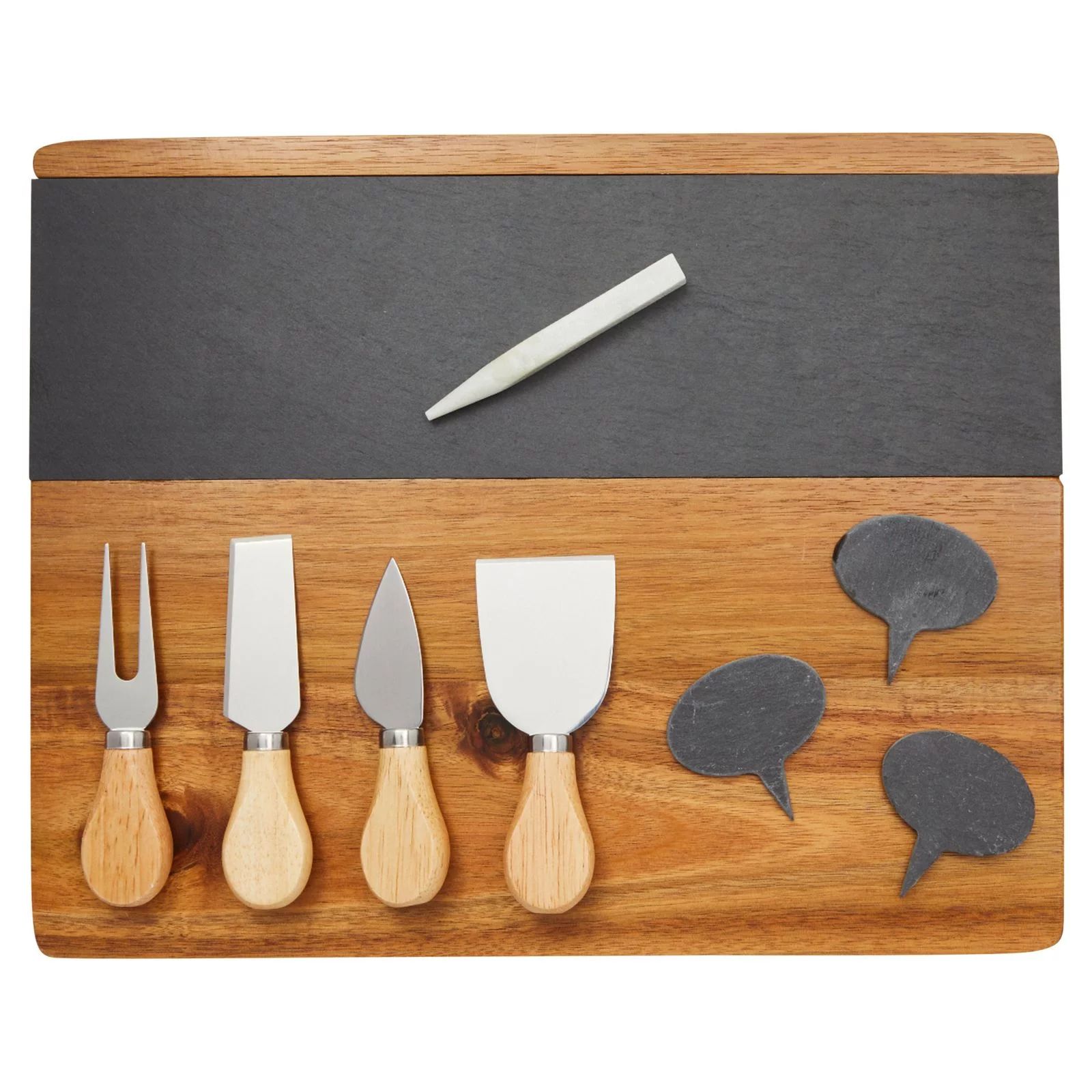 9 Pieces Wooden Cheese Charcuterie Board with Slate Inlay, 4-Piece Knife Set, 3 Signs, 14 x 11 in... | Walmart (US)