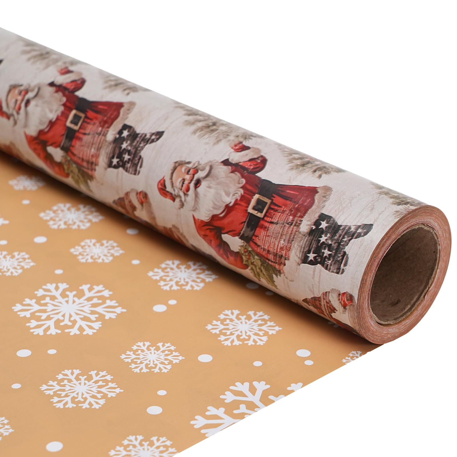 ZINTBIAL Santa Claus Reversible Christmas Wrapping Paper - Holiday Gift Wrap with Snowflake on Ba... | Amazon (US)