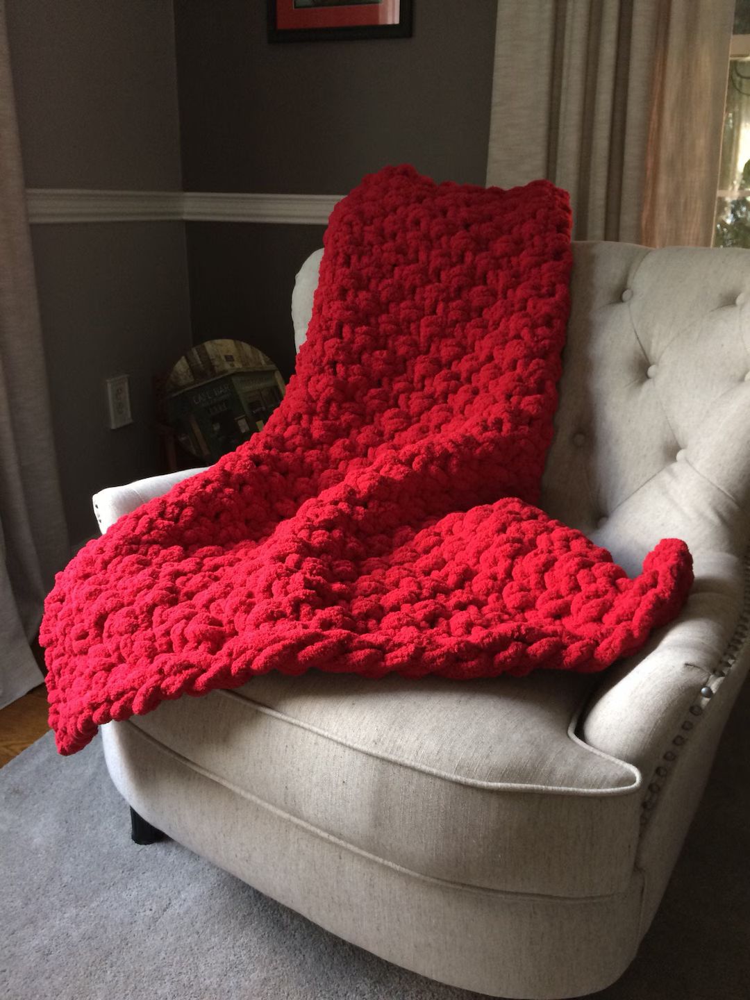 Red Blanket  Chunky Knit Blanket  Chenille Throw  Soft Knit - Etsy | Etsy (US)