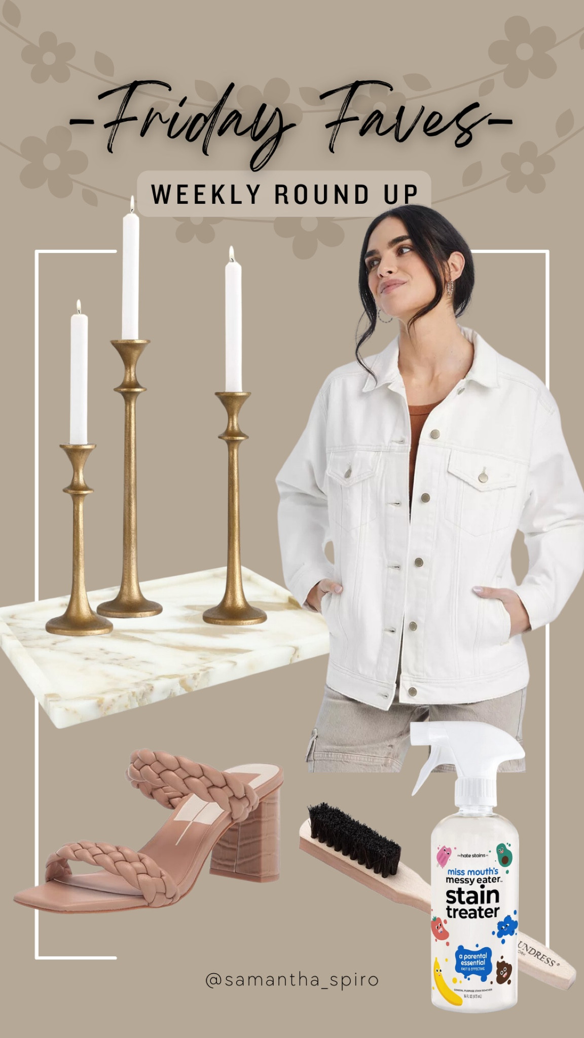 Friday Faves 💕 

CANDLESTICKS that you’ll want on every surface of your house (brass and black) 🕯️// Elevate literally any space in your home with this 💯 % marble calacatta tray - elegance at its finest 🌟// This WHITE DENIM JACKET can be worn over any Spring dress or outfit (also comes in regular denim and black!) // I am shook by this STAIN REMOVER. Oxyclean is great, but this is magic 🪄💫🧼 // Girls, did I find us a deal on these very popular braided HEELED SANDALS - 60% off yes please. 

#LTKfindsunder50 #LTKsalealert #LTKhome