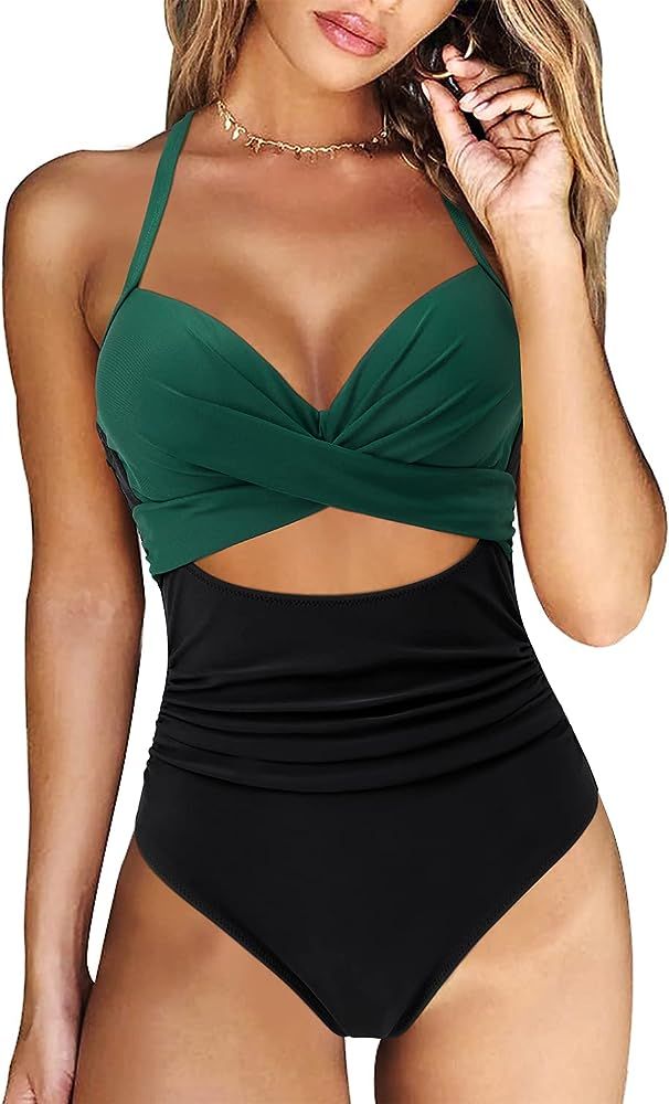 RXRXCOCO Women Cutout One Piece Swimsuit Tummy Control Cross Back Bathing Suit | Amazon (US)